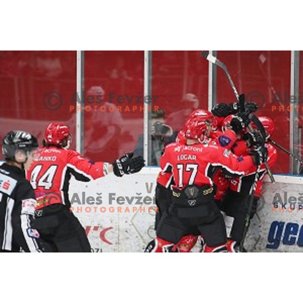action during Alps League ice-hockey match between SIJ Acroni Jesenice and SZ Olimpija in Podmezakla Hall, Jesenice, Slovenia on December 30, 2017
