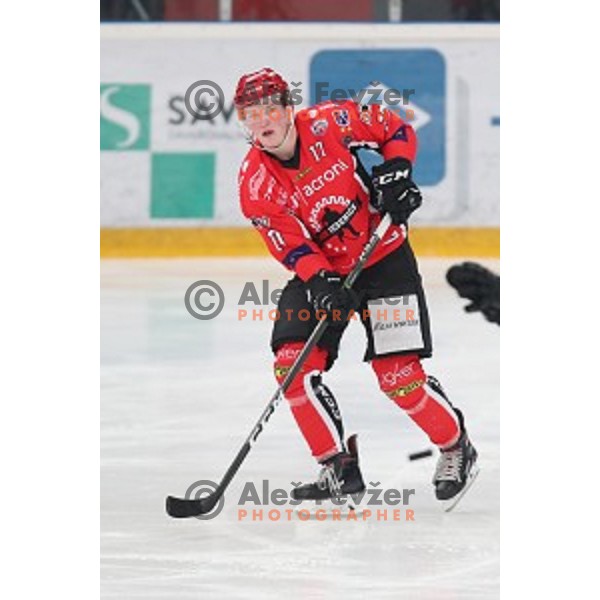 Miha Logar in action during Alps League ice-hockey match between SIJ Acroni Jesenice and SZ Olimpija in Podmezakla Hall, Jesenice, Slovenia on December 30, 2017