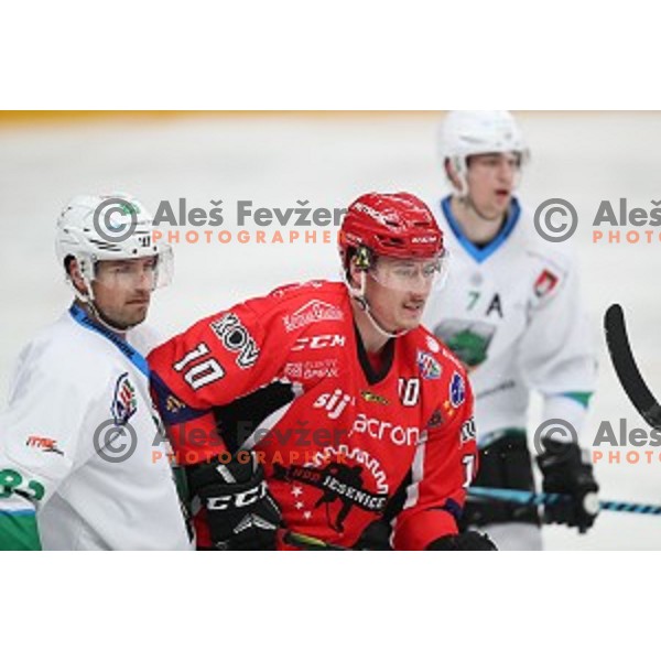 Matic Kralj and Adis Alagic of SIJ Acroni Jesenice during Alps League ice-hockey match between SIJ Acroni Jesenice and SZ Olimpija in Podmezakla Hall, Jesenice, Slovenia on December 30, 2017