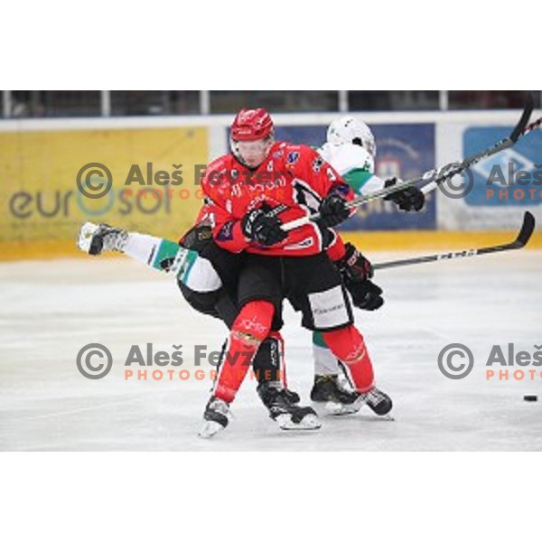 action during Alps League ice-hockey match between SIJ Acroni Jesenice and SZ Olimpija in Podmezakla Hall, Jesenice, Slovenia on December 30, 2017