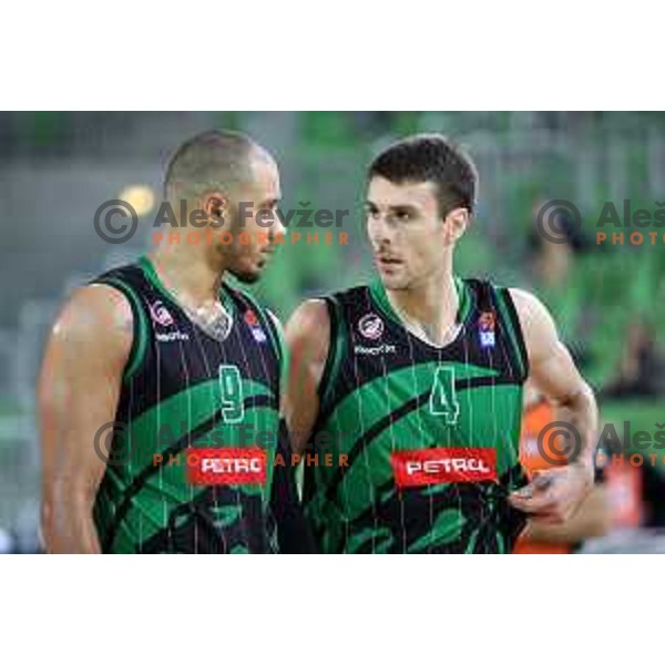 Jordan Morgan and Igor Tratnik of Petrol Olimpija in action during ABA league basketball match between Petrol Olimpija and Mega Bemax in SRC Stozice, Ljubljana on January 5, 2018