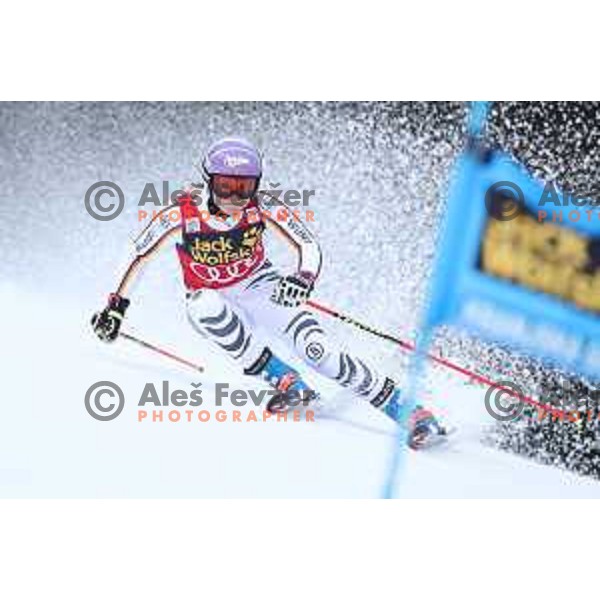 Viktoria Rebensburg (GER) skiing in the first run of 54. Golden Fox- Zlata lisica AUDI FIS Ski World Cup giant slalom in Kranjska gora, Slovenia on January 6, 2018