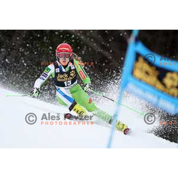 Ana Drev (SLO) skiing in the first run of 54. Golden Fox- Zlata lisica AUDI FIS Ski World Cup giant slalom in Kranjska gora, Slovenia on January 6, 2018