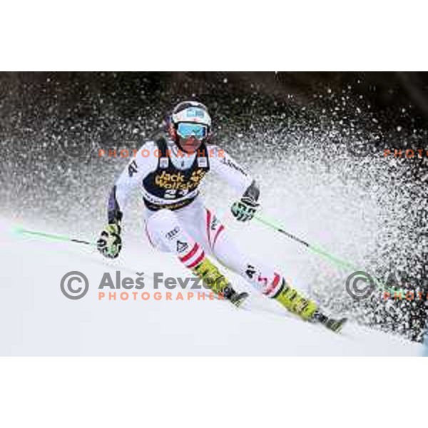 Ricarda Haaser (AUT) skiing in the first run of 54. Golden Fox- Zlata lisica AUDI FIS Ski World Cup giant slalom in Kranjska gora, Slovenia on January 6, 2018