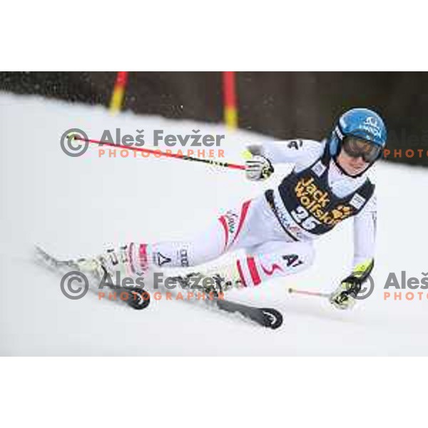 Bernadette Schild (AUT) skiing in the first run of 54. Golden Fox- Zlata lisica AUDI FIS Ski World Cup giant slalom in Kranjska gora, Slovenia on January 6, 2018