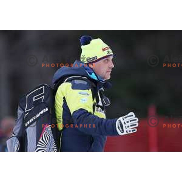 Denis Steharnik at Course inspection before 54. Golden Fox- Zlata lisica AUDI FIS Ski World Cup giant slalom in Kranjska gora, Slovenia on January 6, 2018