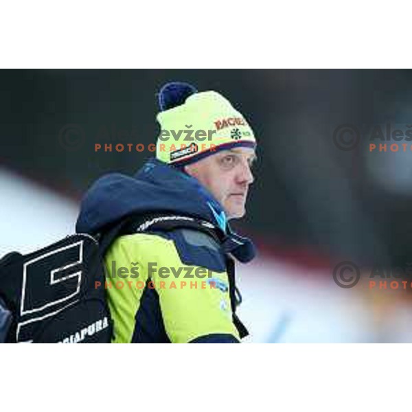 Denis Steharnik at Course inspection before 54. Golden Fox- Zlata lisica AUDI FIS Ski World Cup giant slalom in Kranjska gora, Slovenia on January 6, 2018