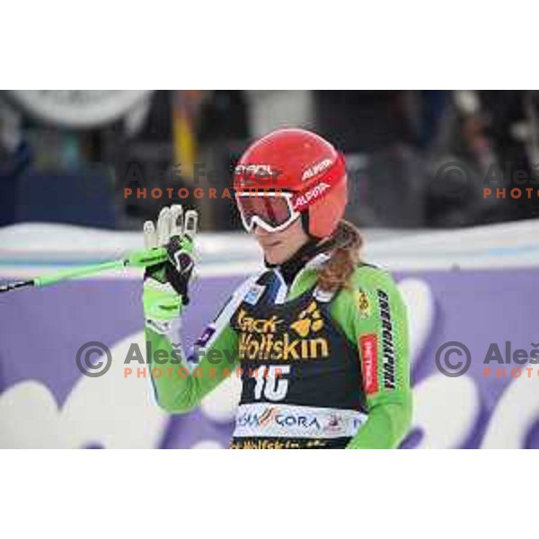 Ana Drev (SLO) in the finish of second run at 54. Golden Fox- Zlata lisica AUDI FIS Ski World Cup giant slalom in Kranjska gora, Slovenia on January 6, 2018