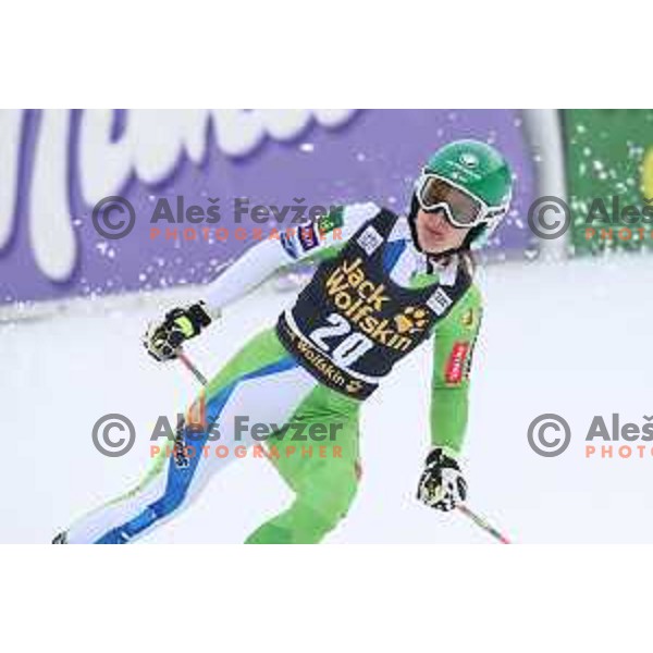 Tina Robnik (SLO) in the finish of second run at 54. Golden Fox- Zlata lisica AUDI FIS Ski World Cup giant slalom in Kranjska gora, Slovenia on January 6, 2018
