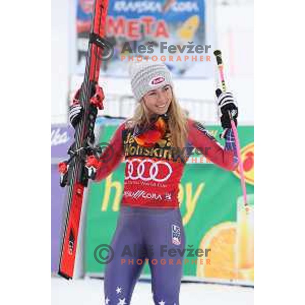 Mikaela Shiffrin (USA), winner of 54. Golden Fox- Zlata lisica AUDI FIS Ski World Cup giant slalom in Kranjska gora, Slovenia on January 6, 2018