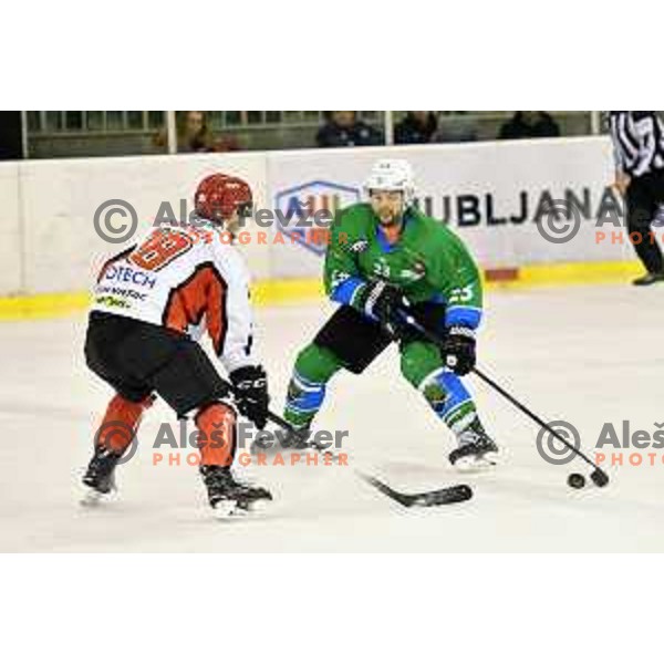 Crt Snoj of SZ Olimpija in action during Alps League ice-hockey match between SZ Olimpija and Jesenice in Tivoli Hall, Ljubljana, Slovenia on January 6, 2108