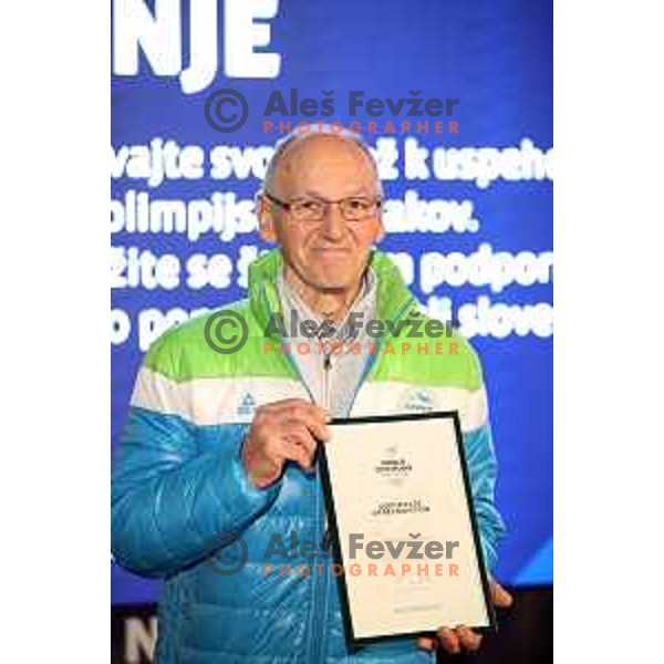 Miro Cerar and Slovenia Olympic team lights up Olympic flame in Ljubljana, Slovenia on January 9, 2018