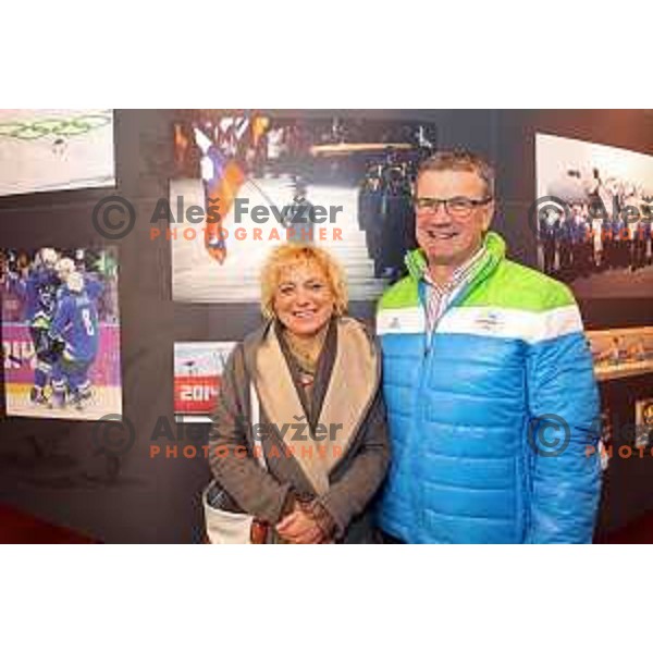 Matka Jerman, Ivo Carman and Slovenia Olympic team lights up Olympic flame in Ljubljana, Slovenia on January 9, 2018