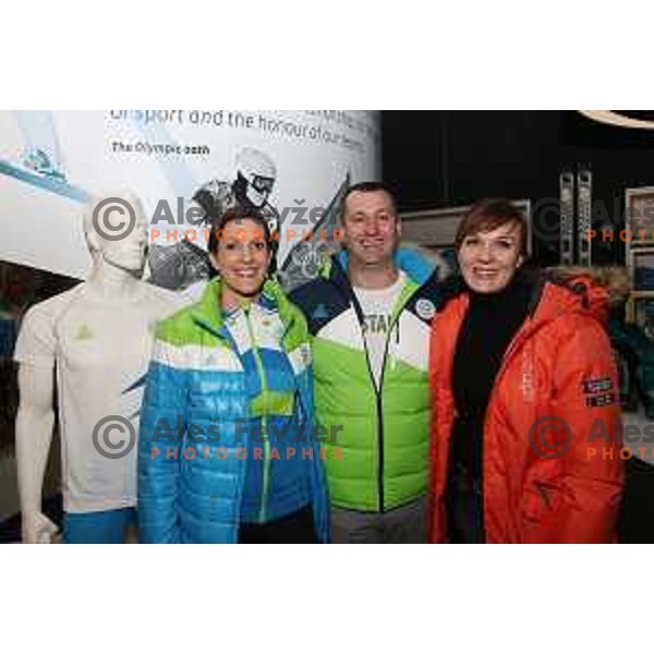 Petra Robnik, Tomaz Razingar, Petra Majdic and Slovenia Olympic team lights up Olympic flame in Ljubljana, Slovenia on January 9, 2018