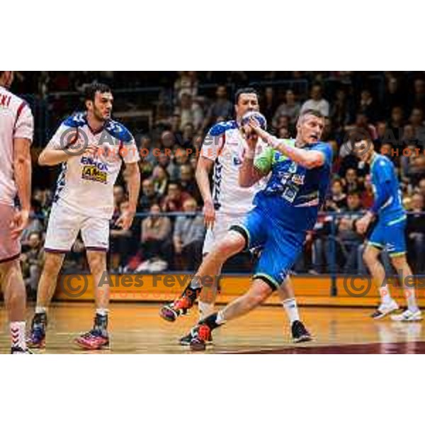 Blaz Blagotinsek of team Slovenia in action during friendly handball match between Slovenia and Serbia, played in Osnovna Sola 3, Murska Sobota, Slovenia on January 9, 2018
