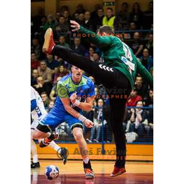 Blaz Blagotinsek of team Slovenia in action during friendly handball match between Slovenia and Serbia, played in Osnovna Sola 3, Murska Sobota, Slovenia on January 9, 2018