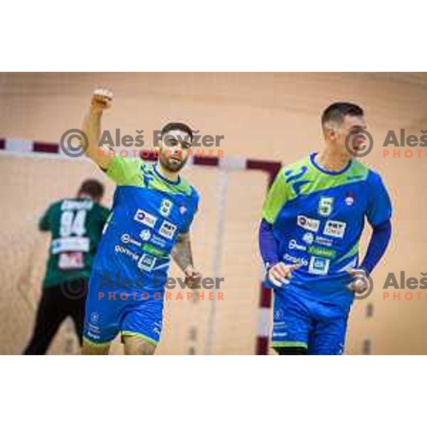 Blaz Janc of team Slovenia celebrating during friendly handball match between Slovenia and Serbia, played in Osnovna Sola 3, Murska Sobota, Slovenia on January 9, 2018