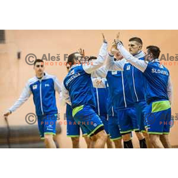 of team Slovenia prior to friendly handball match between Slovenia and Serbia, played in Osnovna Sola 3, Murska Sobota, Slovenia on January 9, 2018