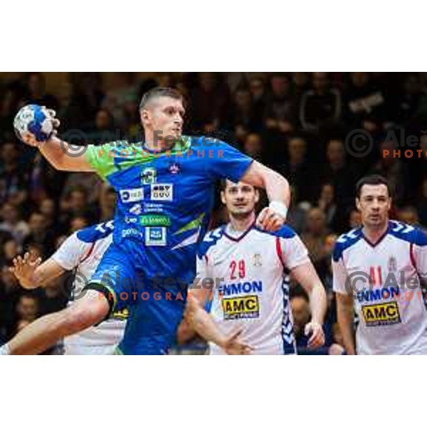 Blaz Blagotinsek of team Slovenia in action during friendly handball match between Slovenia and Serbia, played in Osnovna Sola 3, Murska Sobota, Slovenia on January 9, 2018