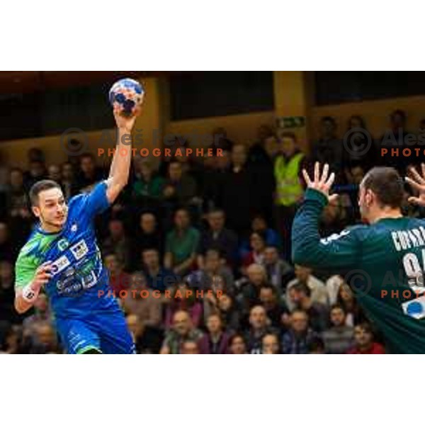 Gasper Marguc of team Slovenia in action during friendly handball match between Slovenia and Serbia, played in Osnovna Sola 3, Murska Sobota, Slovenia on January 9, 2018