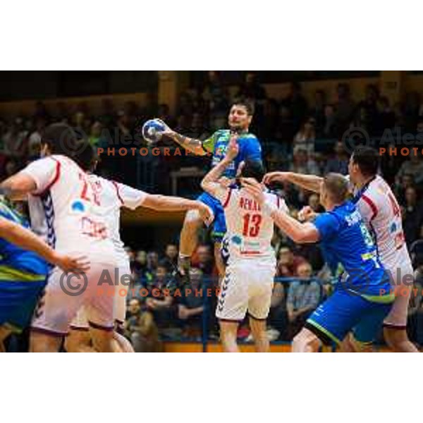 Marko Bezjak of team Slovenia in action during friendly handball match between Slovenia and Serbia, played in Osnovna Sola 3, Murska Sobota, Slovenia on January 9, 2018