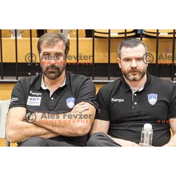 Slovenian head coach Veselin Vujovic and Saso Djuric in action during friendly match between Slovenia and Serbia, in Red Hall, Velenje on January 10, 2018