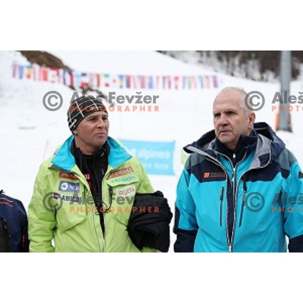 Ales Vidic and Srecko Medven during Giant Slalom at 2018 Para Alpine Skiing World Cup in Kranjska gora, Slovenia on January 11, 2018