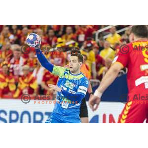 Slovenia’s Miha Zarabec (23) in action EHF European Championship match between Macedonia and Slovenia, in Arena Zagreb, Zagreb, on January 13, 2018 