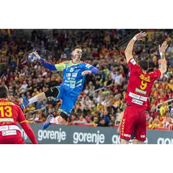 Slovenia’s Nik Henigman (5) in action EHF European Championship match between Macedonia and Slovenia, in Arena Zagreb, Zagreb, on January 13, 2018