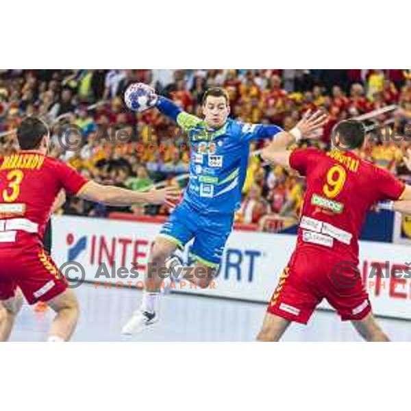 Slovenia’s Miha Zarabec (23) in action EHF European Championship match between Macedonia and Slovenia, in Arena Zagreb, Zagreb, on January 13, 2018 