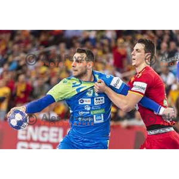 Slovenia’s Bout Mackovsek (51) in action EHF European Championship match between Macedonia and Slovenia, in Arena Zagreb, Zagreb, on January 13, 2018