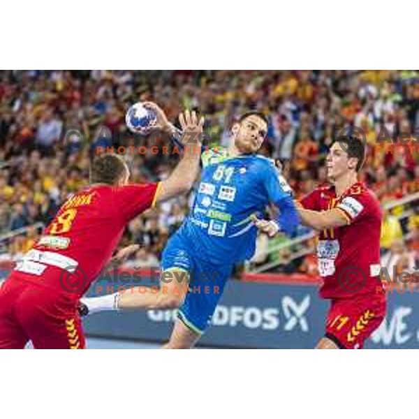 Slovenia’s Bout Mackovsek (51) in action EHF European Championship match between Macedonia and Slovenia, in Arena Zagreb, Zagreb, on January 13, 2018