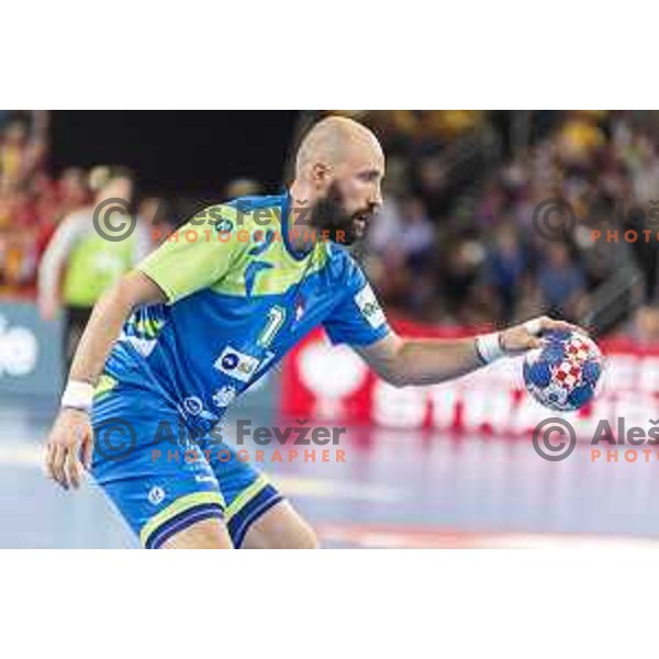 Slovenia’s Vid Kavticnik (7) in action EHF European Championship match between Macedonia and Slovenia, in Arena Zagreb, Zagreb, on January 13, 2018