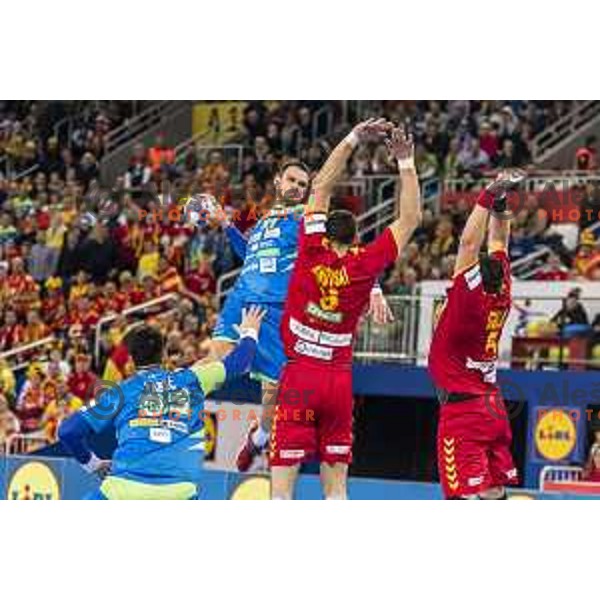 Slovenia’s Bout Mackovsek (51) in action EHF European Championship match between Macedonia and Slovenia, in Arena Zagreb, Zagreb, on January 13, 2018