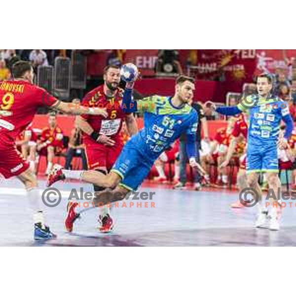 Slovenia’s Bout Mackovsek (51) in action EHF European Championship match between Macedonia and Slovenia, in Arena Zagreb, Zagreb, on January 13, 2018