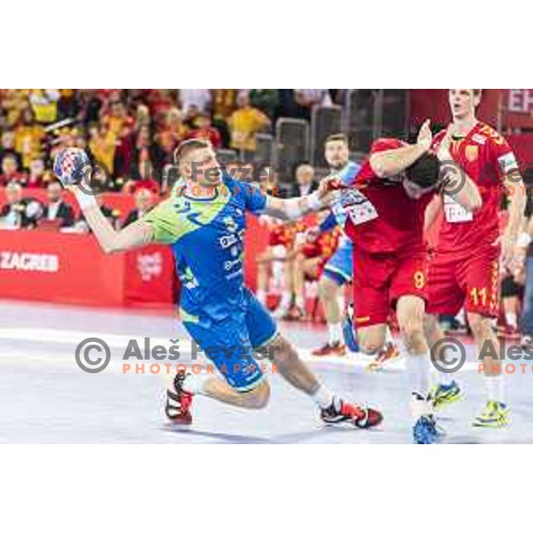 Slovenia’s Blaz Blagotinsek (3) in action EHF European Championship match between Macedonia and Slovenia, in Arena Zagreb, Zagreb, on January 13, 2018 