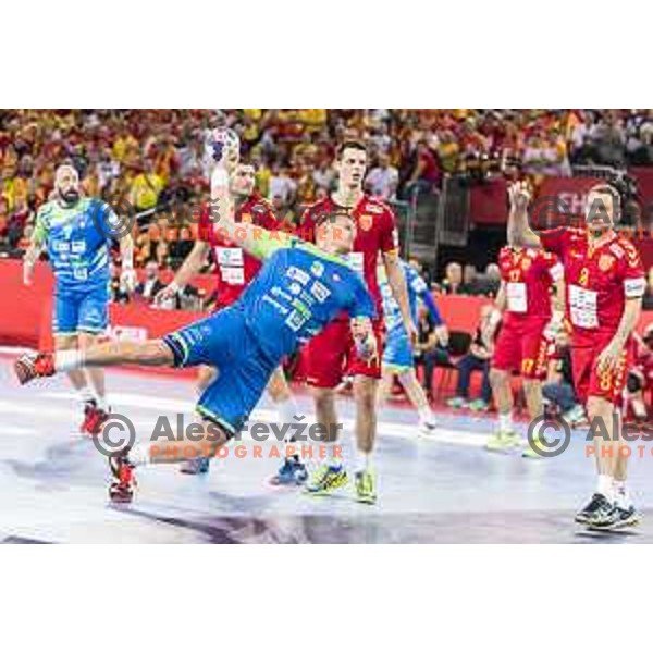 Slovenia’s Blaz Blagotinsek (3) in action EHF European Championship match between Macedonia and Slovenia, in Arena Zagreb, Zagreb, on January 13, 2018 