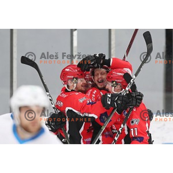 action during Alps League ice-hockey match between SIJ Acroni Jesenice and SZ Olimpija in Podmezakla Hall, Jesenice, Slovenia on January 13, 2018