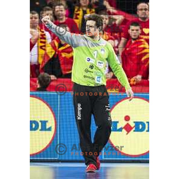 Slovenia’s Matevz Skok (1) in action EHF European Championship match between Macedonia and Slovenia, in Arena Zagreb, Zagreb, on January 13, 2018 