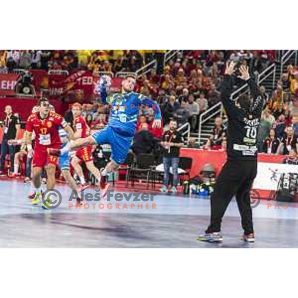 Slovenia’s Matic Suholeznik (95) in action EHF European Championship match between Macedonia and Slovenia, in Arena Zagreb, Zagreb, on January 13, 2018