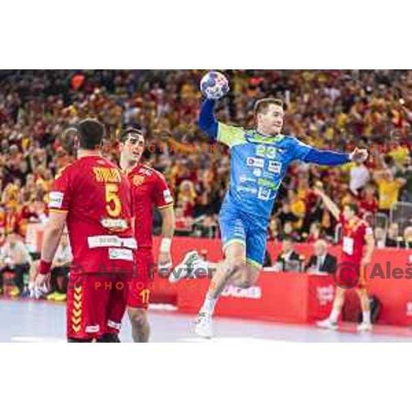 Slovenia’s Miha Zarabec (23) in action EHF European Championship match between Macedonia and Slovenia, in Arena Zagreb, Zagreb, on January 13, 2018 