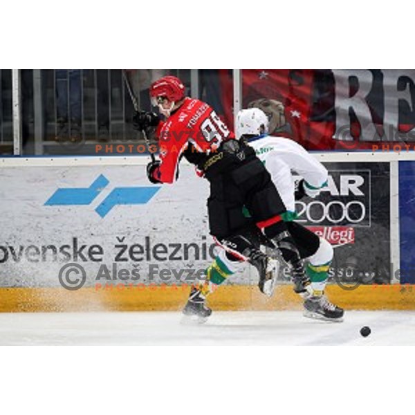 action during Alps League ice-hockey match between SIJ Acroni Jesenice and SZ Olimpija in Podmezakla Hall, Jesenice, Slovenia on January 13, 2018