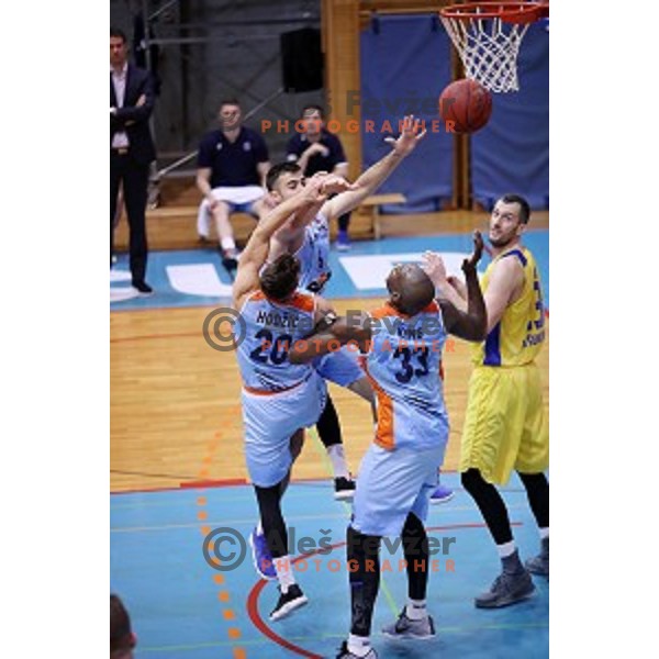 Alen Hodzic, Marjan Cakarun and Shawn King in action during Nova KBM league basketball match between Sencur GGD and Sixt Primorska in Sencur Sports Hall, Slovenia on January 13, 2018