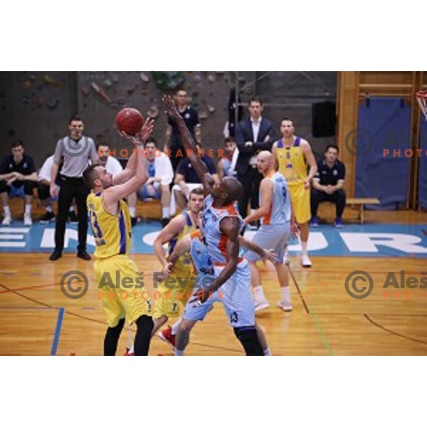 Smiljan Pavic of Sencur GGD and Shawn King in action during Nova KBM league basketball match between Sencur GGD and Sixt Primorska in Sencur Sports Hall, Slovenia on January 13, 2018