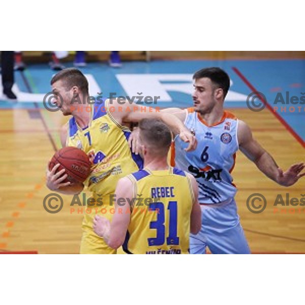 Dino Muric and Marjan Cakarun in action during Nova KBM league basketball match between Sencur GGD and Sixt Primorska in Sencur Sports Hall, Slovenia on January 13, 2018