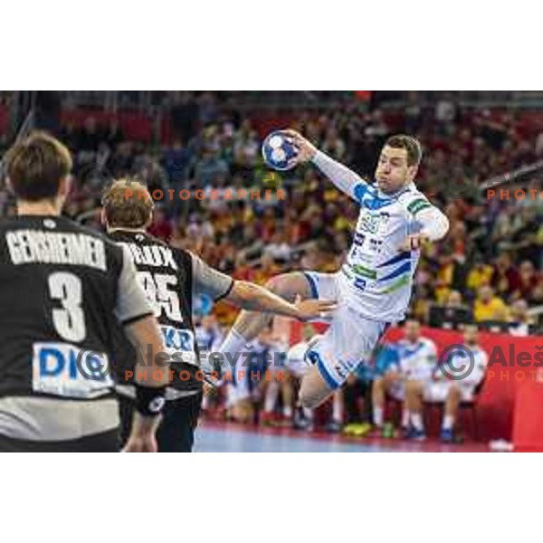 Slovenia’s Miha Zarabec (23) in action EHF European Championship match between Slovenia and Germany, in Arena Zagreb, Zagreb, on January 15, 2018