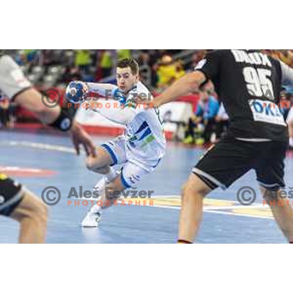 Slovenia’s Miha Zarabec (23) in action EHF European Championship match between Slovenia and Germany, in Arena Zagreb, Zagreb, on January 15, 2018
