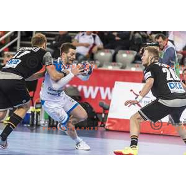 Slovenia’s Miha Zarabec (23) in action EHF European Championship match between Slovenia and Germany, in Arena Zagreb, Zagreb, on January 15, 2018