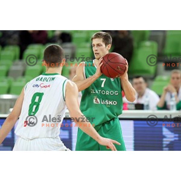 Uros Zadnik in action during Nova KBM league basketball match between Petrol Olimpija and Zlatorog Lasko in Stozice, Ljubljana, Slovenia on January 15, 2018