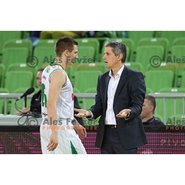 Gregor Hrovat and Zoran Martic in action during Nova KBM league basketball match between Petrol Olimpija and Zlatorog Lasko in Stozice, Ljubljana, Slovenia on January 15, 2018
